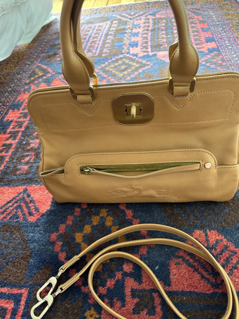 Longchamp Gatsby Leather Satchel Handbag in Tan - Women Bags